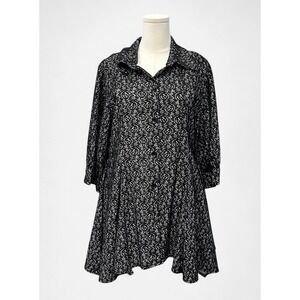 NWT Curvesque 2XL Babydoll Dress Flair Swing Puff Arms Collar Asymmetrical